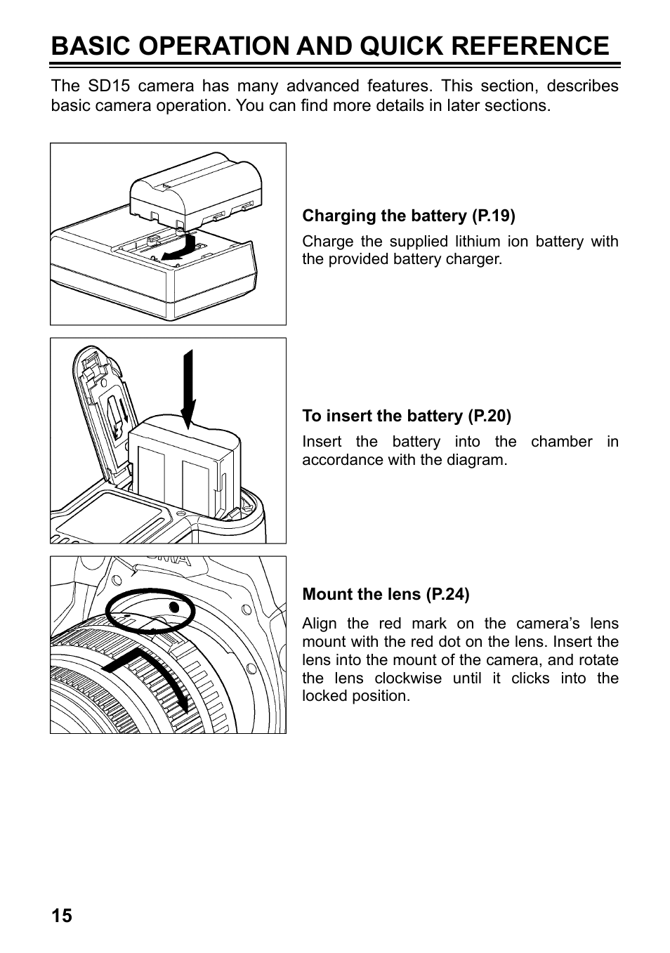 Basic operation and quick reference | SIGMA SD15 User Manual | Page 16 / 124