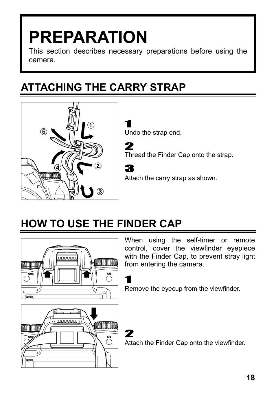 Preparation, Attaching the carry strap, How to use the finder cap | SIGMA SD15 User Manual | Page 19 / 124