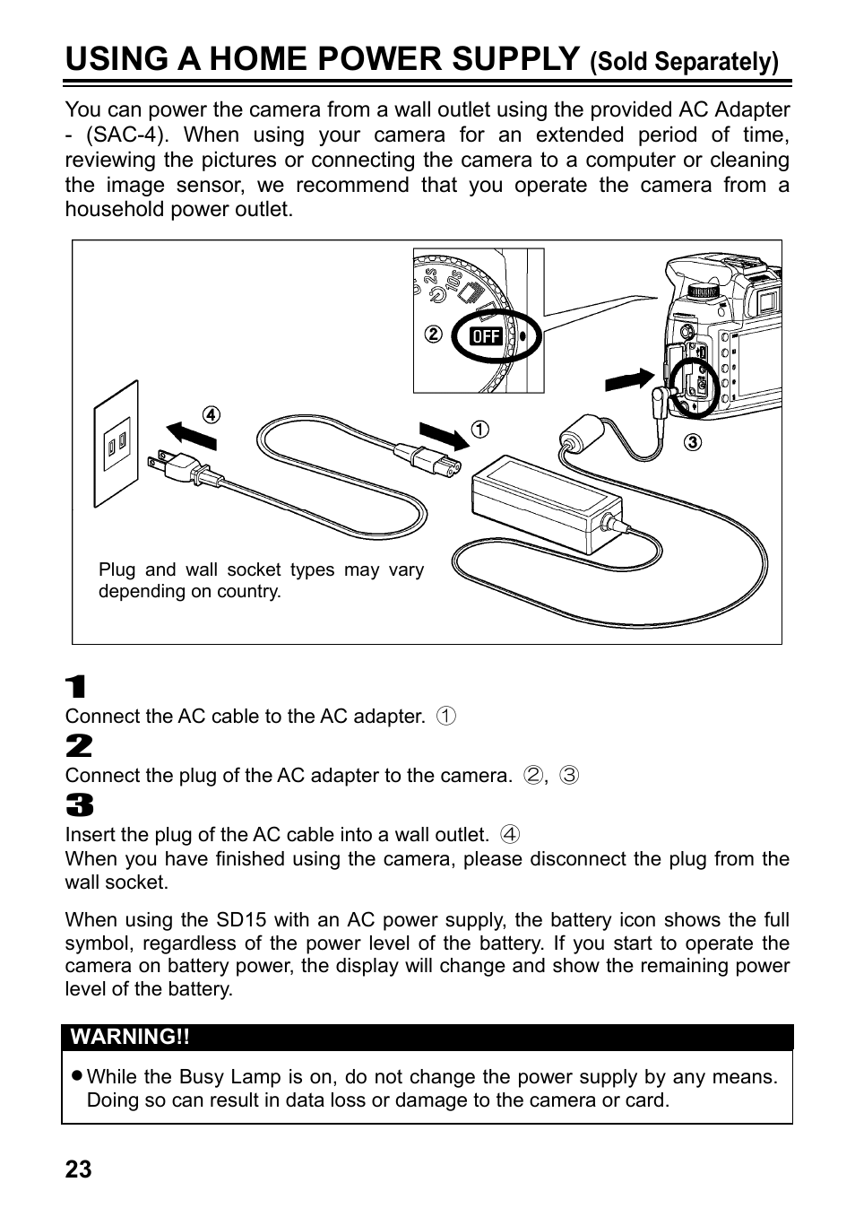 Using a home power supply | SIGMA SD15 User Manual | Page 24 / 124