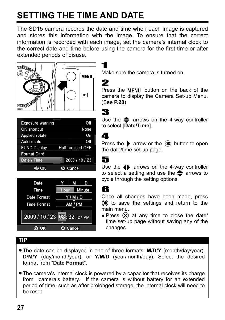 Setting the time and date | SIGMA SD15 User Manual | Page 28 / 124