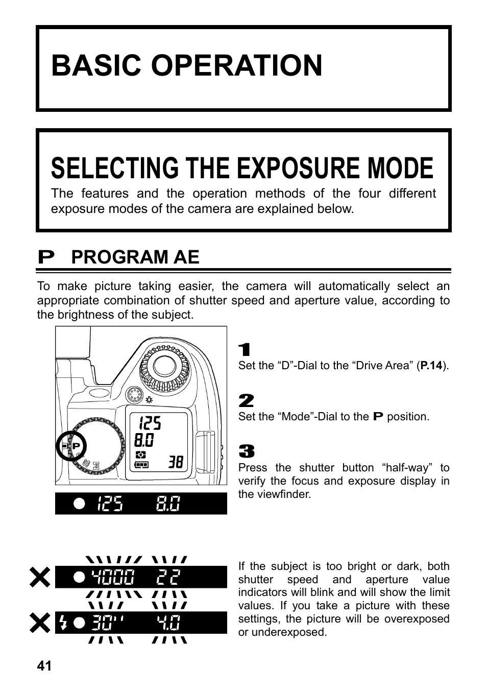 Basic operation, Selecting the exposure mode, P program ae | SIGMA SD15 User Manual | Page 42 / 124