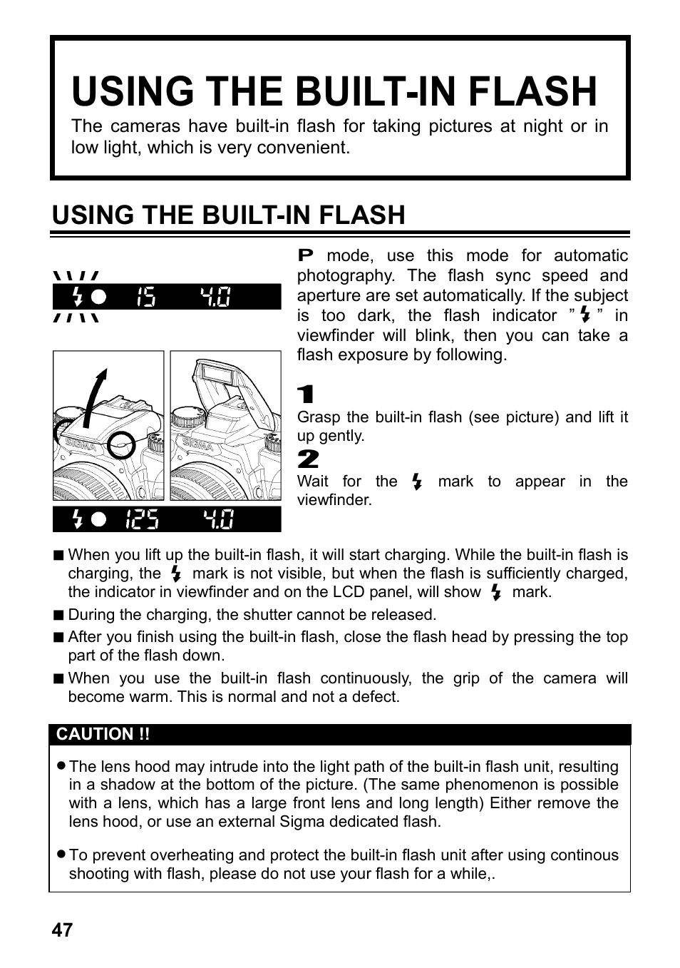 Using the built-in flash | SIGMA SD15 User Manual | Page 48 / 124