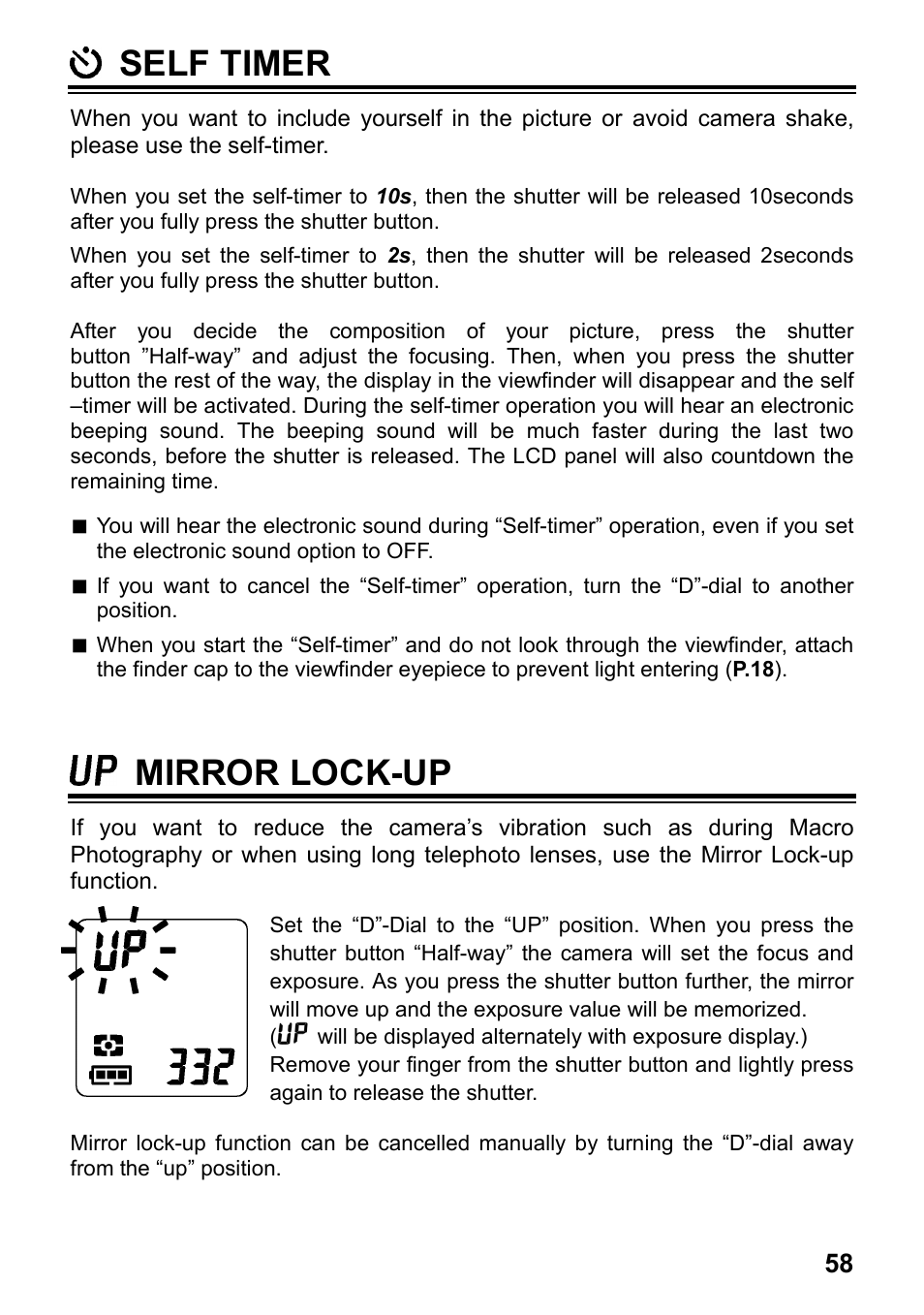 Self timer, Mirror lock-up | SIGMA SD15 User Manual | Page 59 / 124