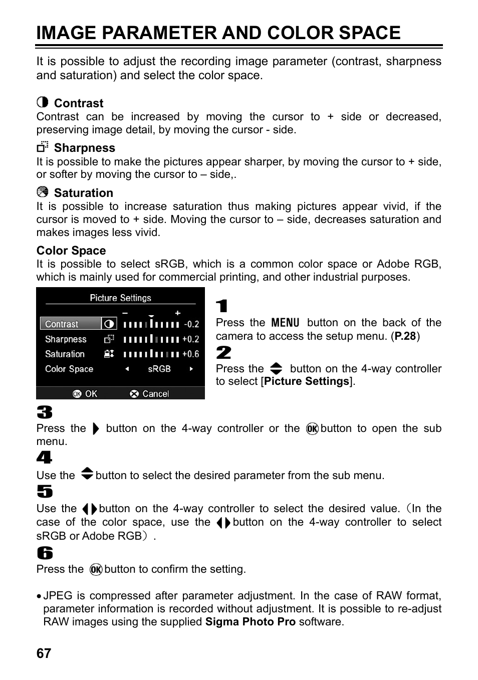 Image parameter and color space | SIGMA SD15 User Manual | Page 68 / 124