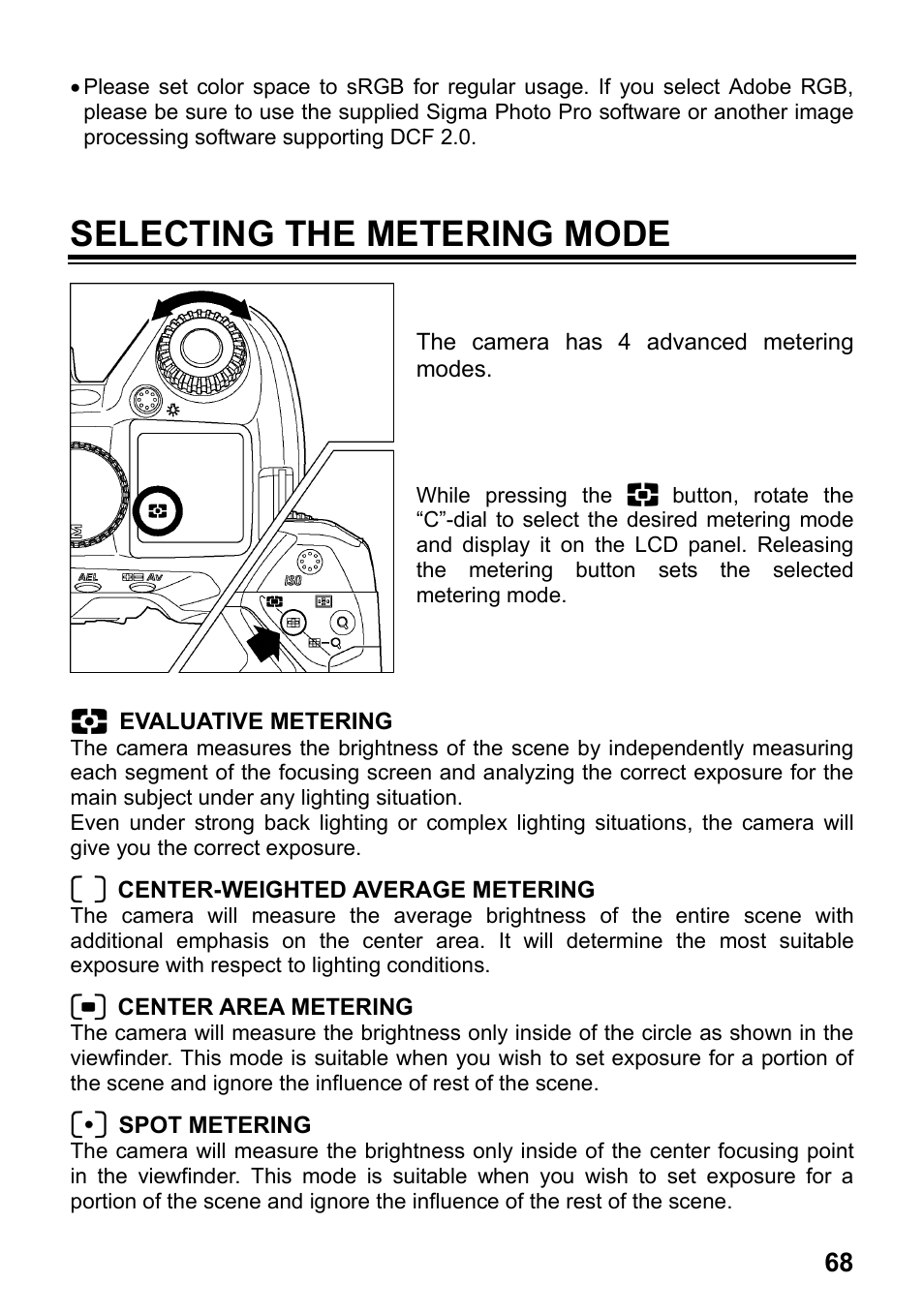 Selecting the metering mode | SIGMA SD15 User Manual | Page 69 / 124