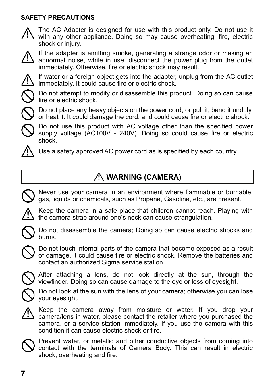 SIGMA SD15 User Manual | Page 8 / 124
