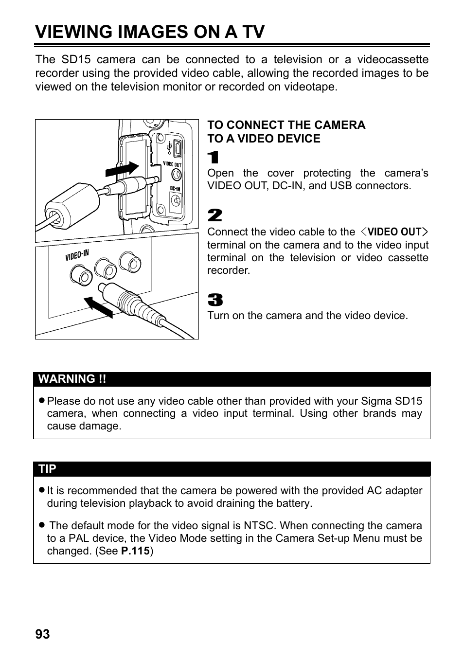 Viewing images on a tv | SIGMA SD15 User Manual | Page 94 / 124