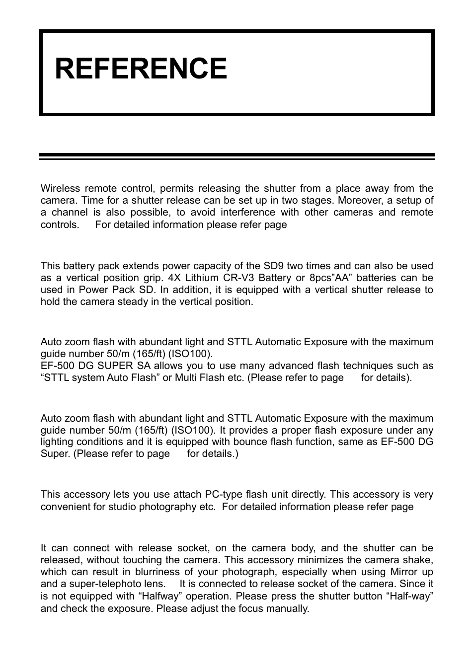 Reference, Optional accessories | SIGMA SD9 User Manual | Page 101 / 116