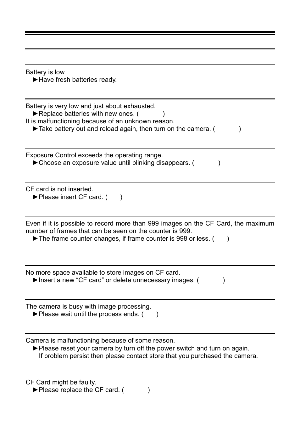 Warning displays, Top lcd panel warning indications | SIGMA SD9 User Manual | Page 110 / 116