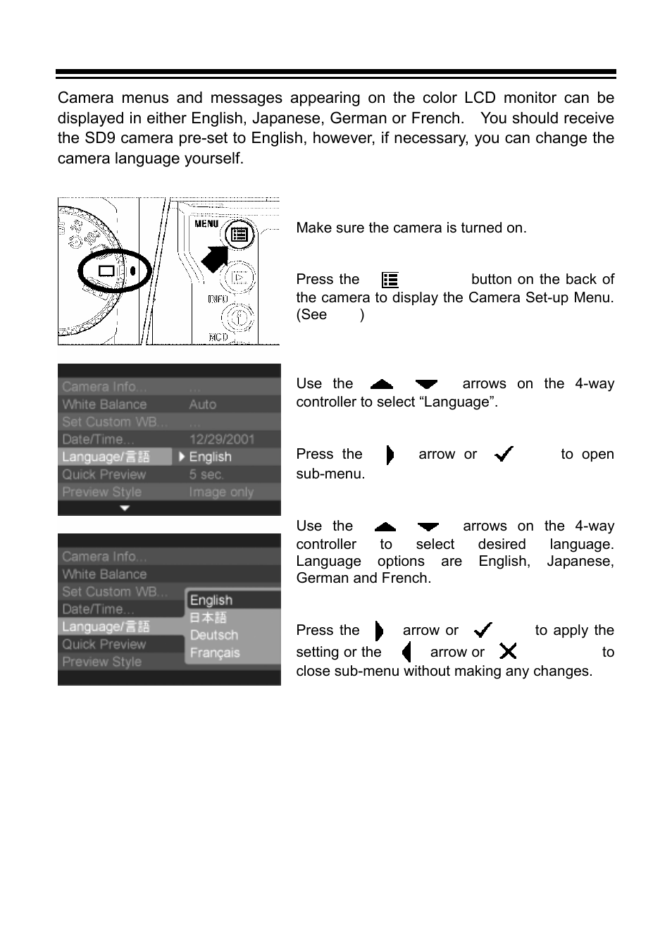 Setting the language | SIGMA SD9 User Manual | Page 26 / 116