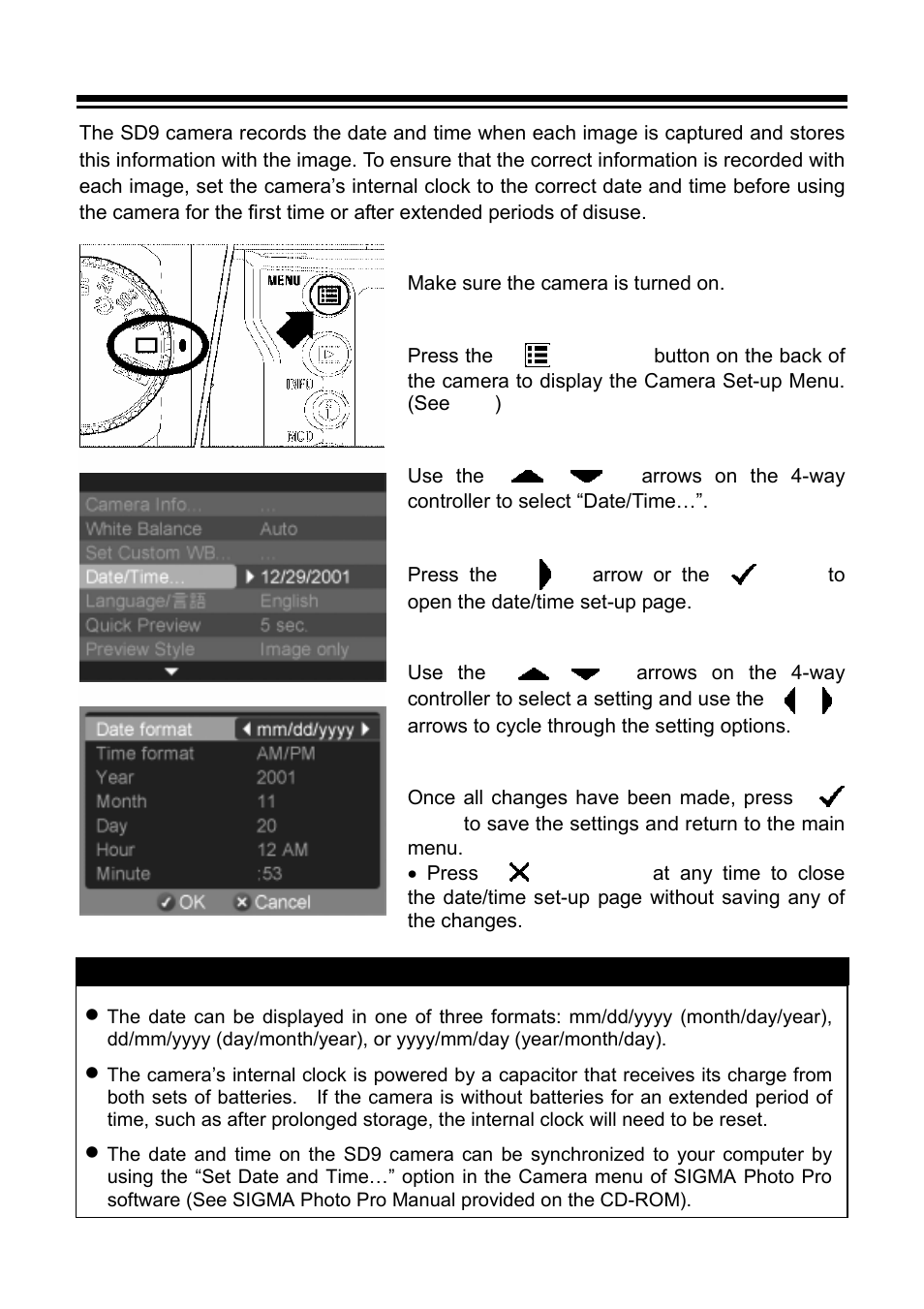 Setting the time and date | SIGMA SD9 User Manual | Page 27 / 116