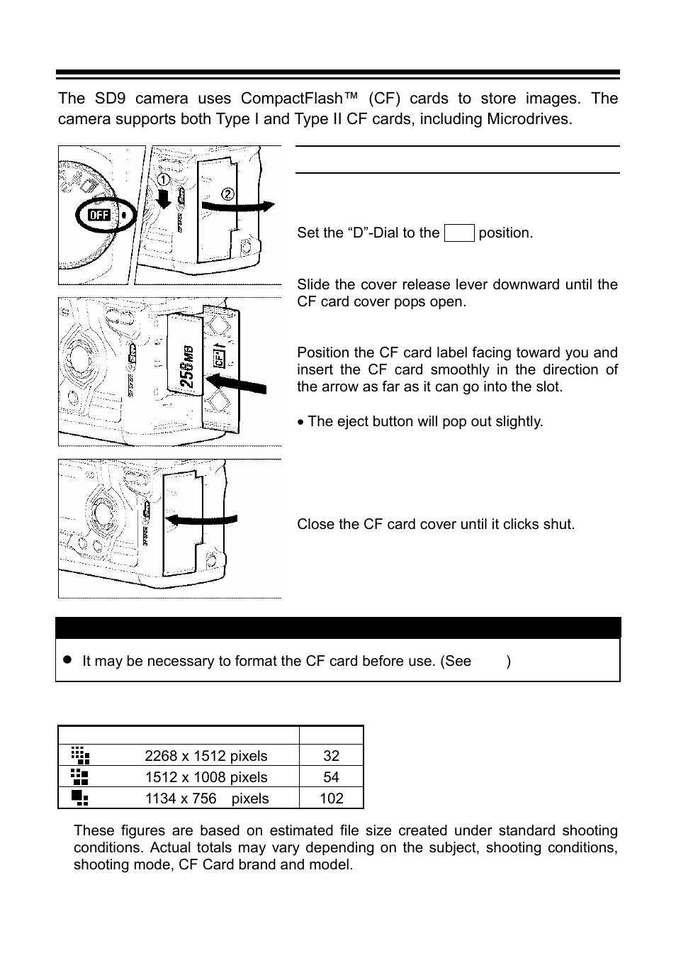 Inserting and removing the cf card | SIGMA SD9 User Manual | Page 28 / 116