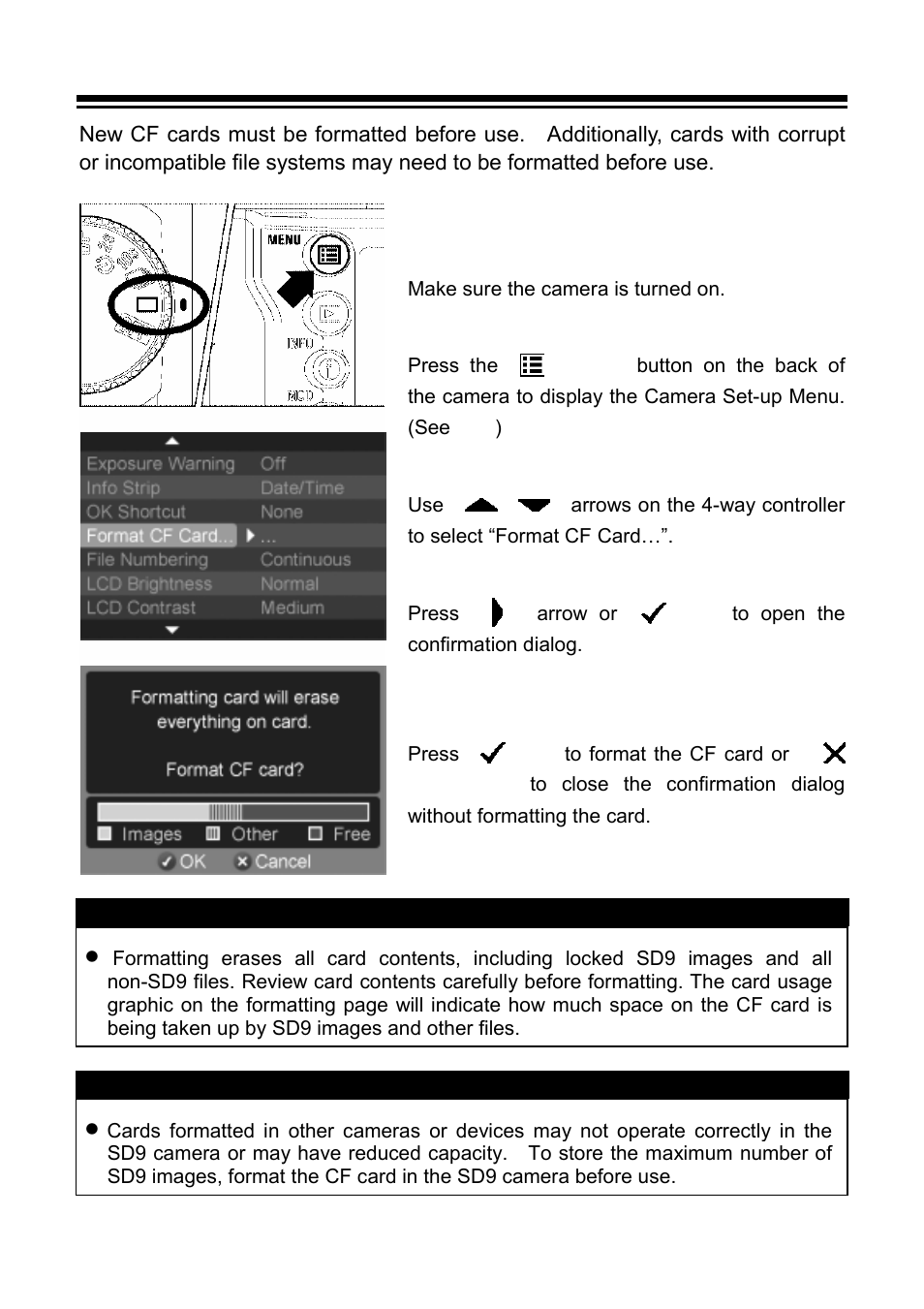 Formatting the cf card | SIGMA SD9 User Manual | Page 30 / 116