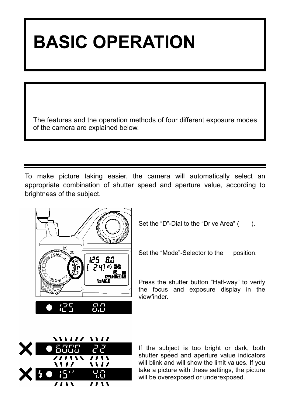 Basic operation, Selecting the exposure mode, P program ae | Pprogram ae | SIGMA SD9 User Manual | Page 38 / 116