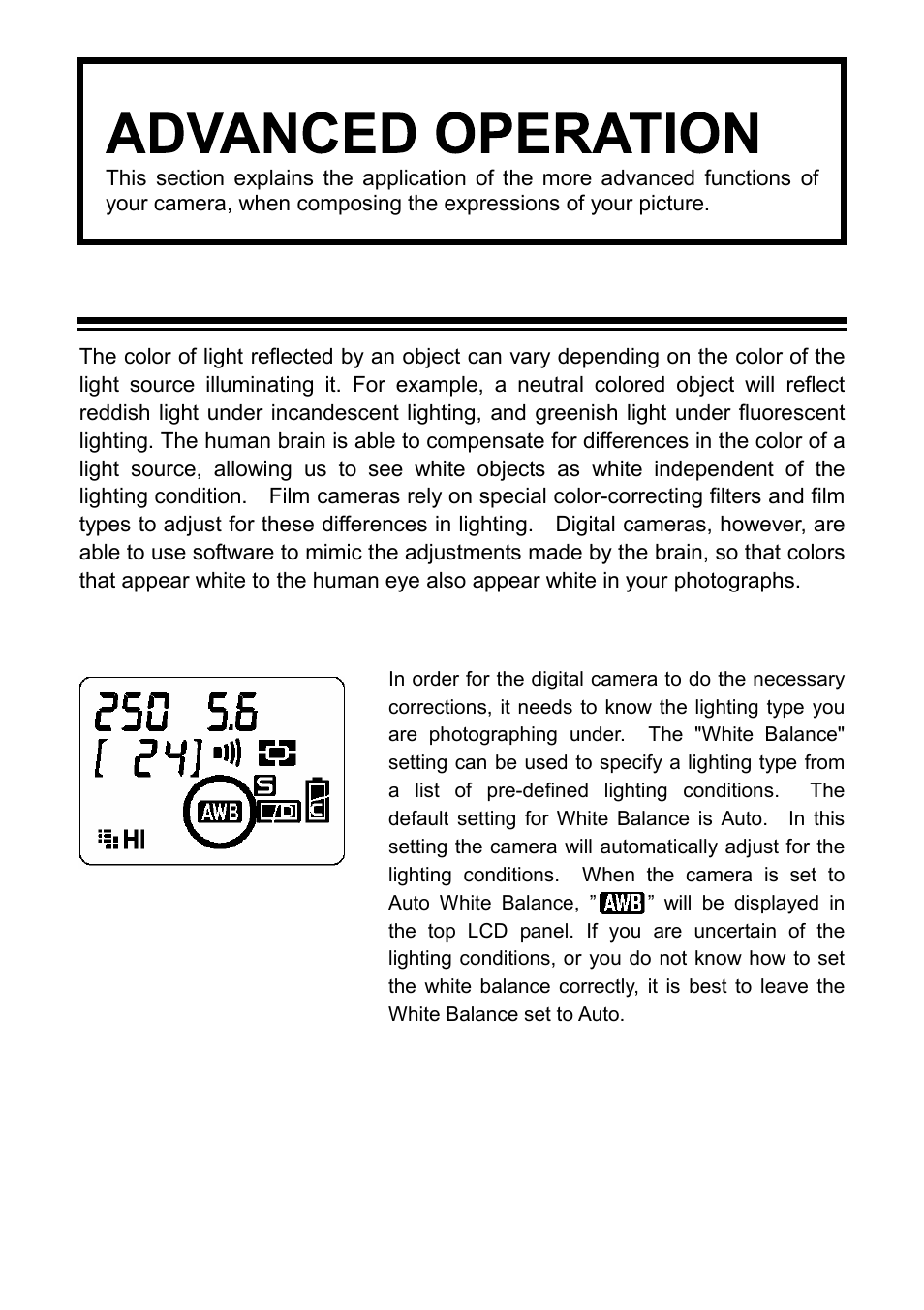 Advanced operation, Setting the white balance wb | SIGMA SD9 User Manual | Page 50 / 116