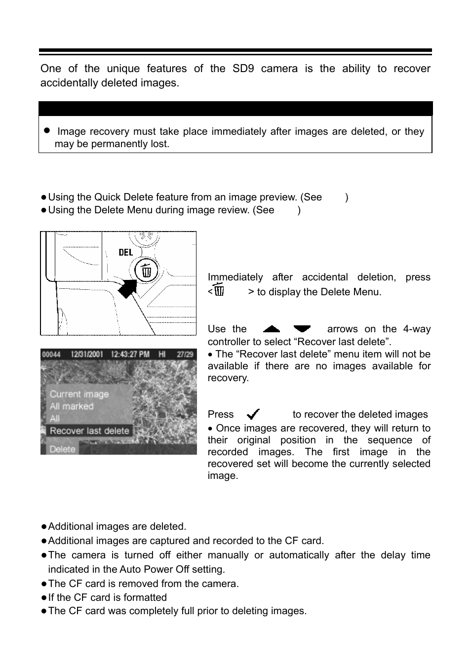 Recovering a deleted image | SIGMA SD9 User Manual | Page 81 / 116
