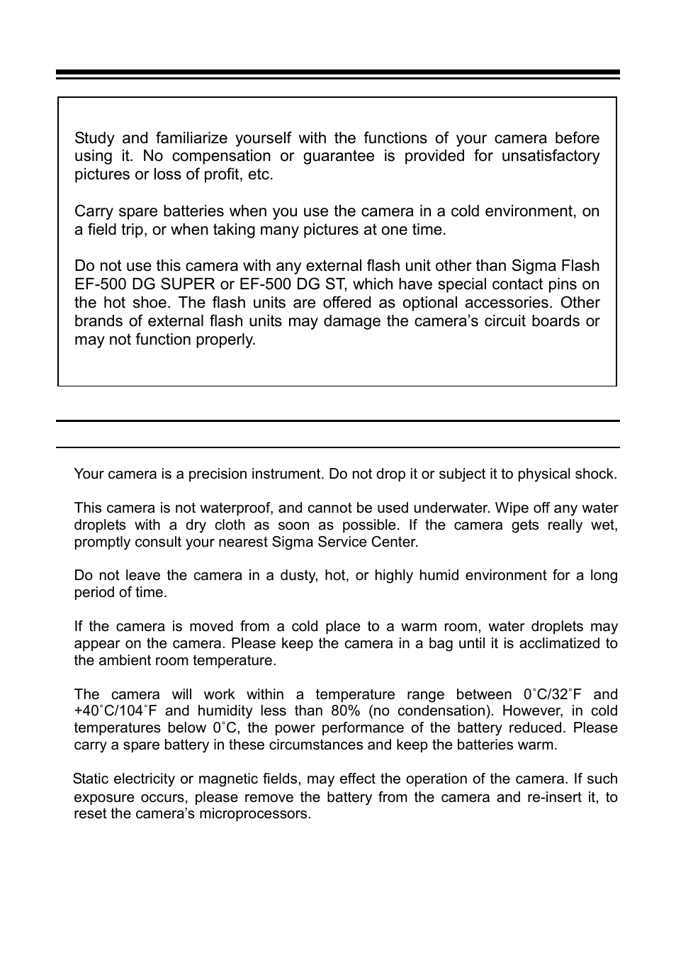 Handling precautions, Environment | SIGMA SD9 User Manual | Page 9 / 116