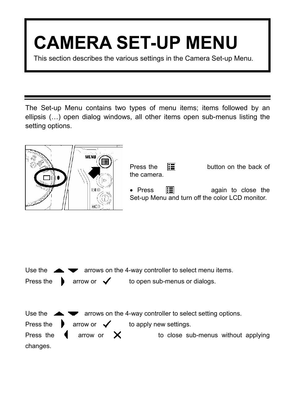 Camera set-up menu, Using the camera set-up menu | SIGMA SD9 User Manual | Page 97 / 116