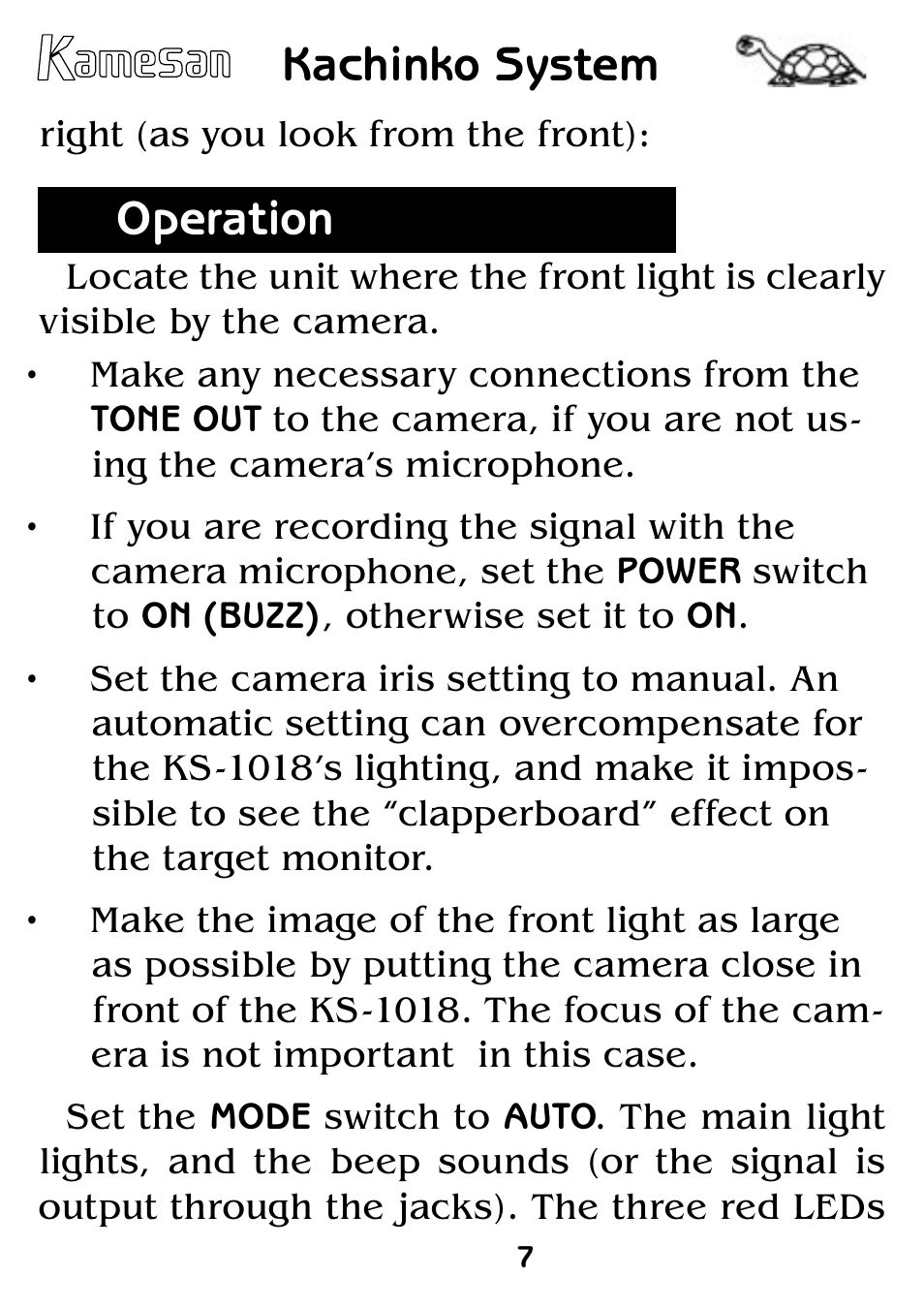 Kachinko system, Operation | SIGMA KS-1018 User Manual | Page 7 / 8