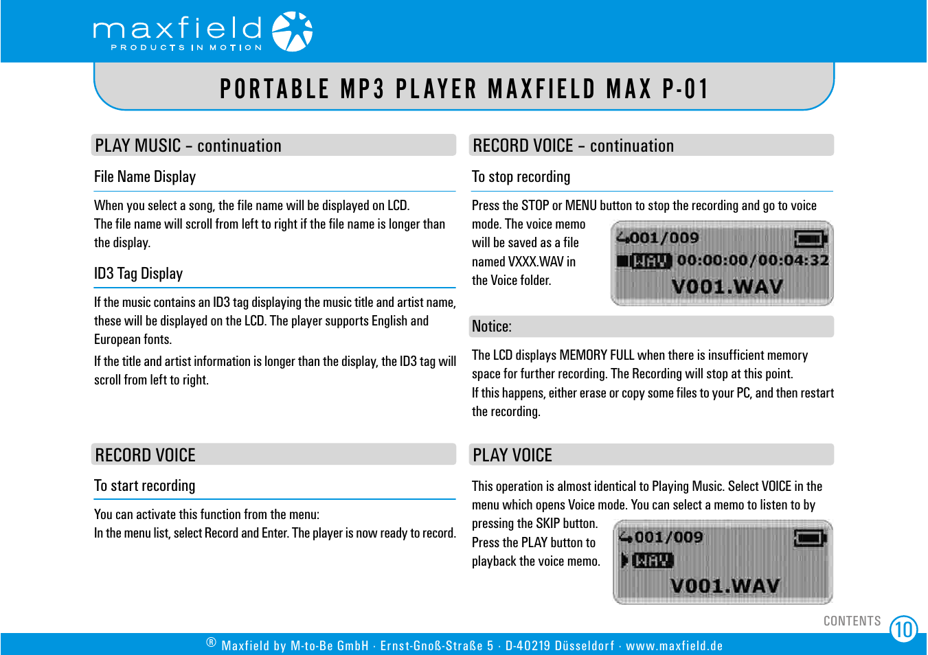 Record voice, Play voice, Portable mp3 player maxfield max p-01 | SIGMA MAX P-01 User Manual | Page 10 / 21