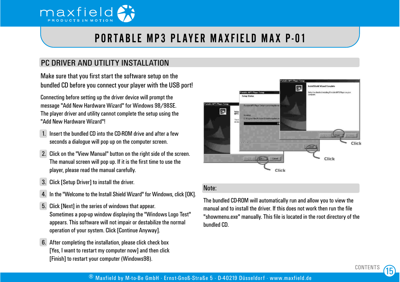 Pc driver and utility installation, Portable mp3 player maxfield max p-01 | SIGMA MAX P-01 User Manual | Page 15 / 21