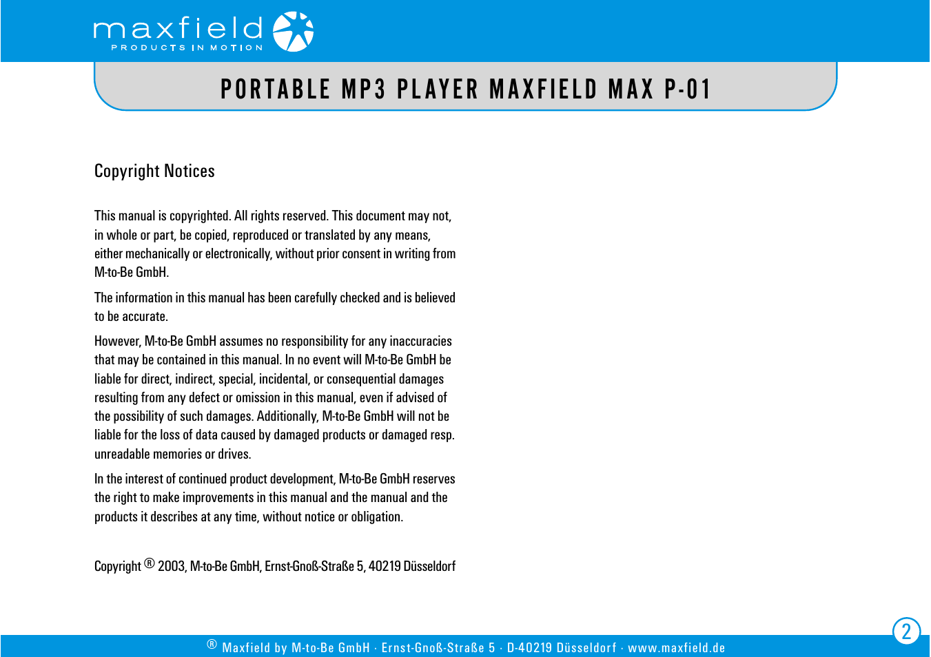 Portable mp3 player maxfield max p-01 | SIGMA MAX P-01 User Manual | Page 2 / 21
