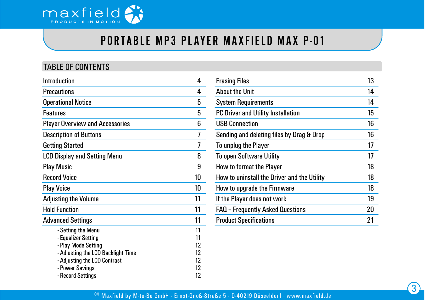 Portable mp3 player maxfield max p-01 | SIGMA MAX P-01 User Manual | Page 3 / 21