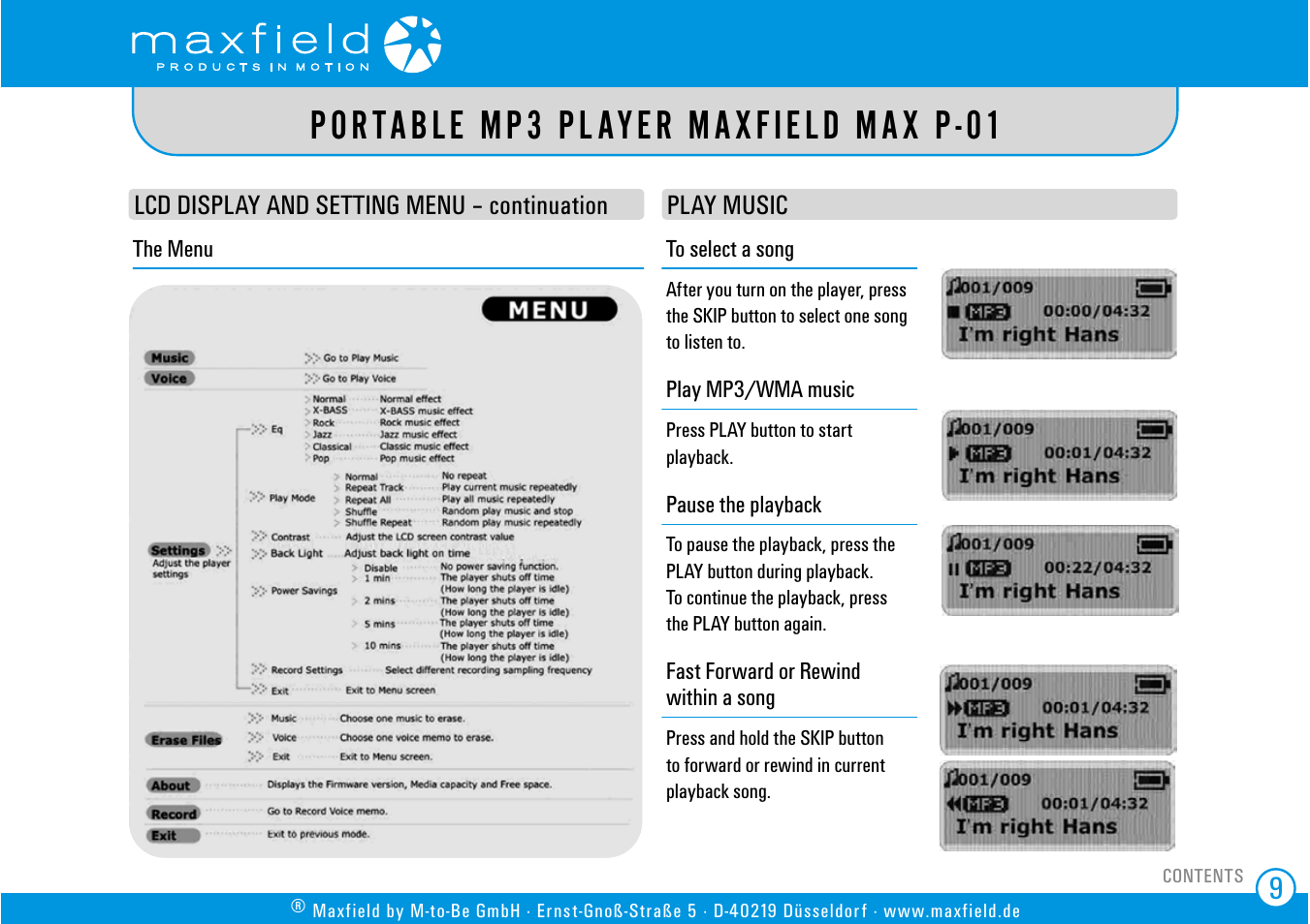 Play music, Portable mp3 player maxfield max p-01 | SIGMA MAX P-01 User Manual | Page 9 / 21