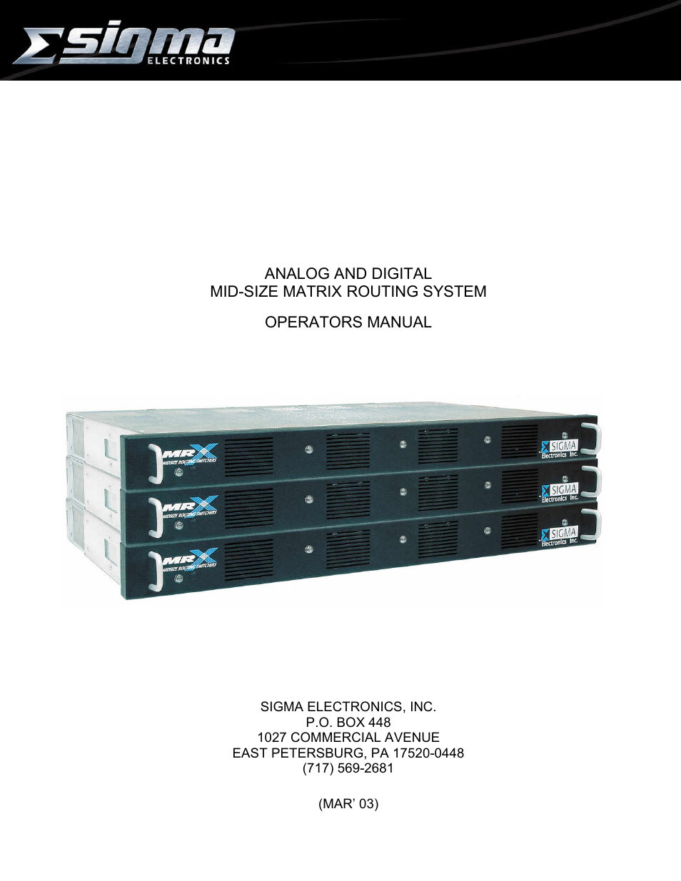 SIGMA MRX Series User Manual | 23 pages