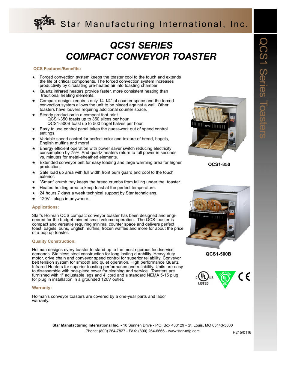 Star Manufacturing QCS1 SERIES User Manual | 2 pages