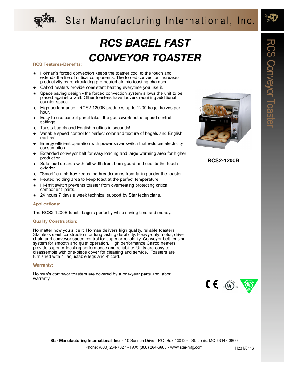 Star Manufacturing RCS2-1200B User Manual | 2 pages