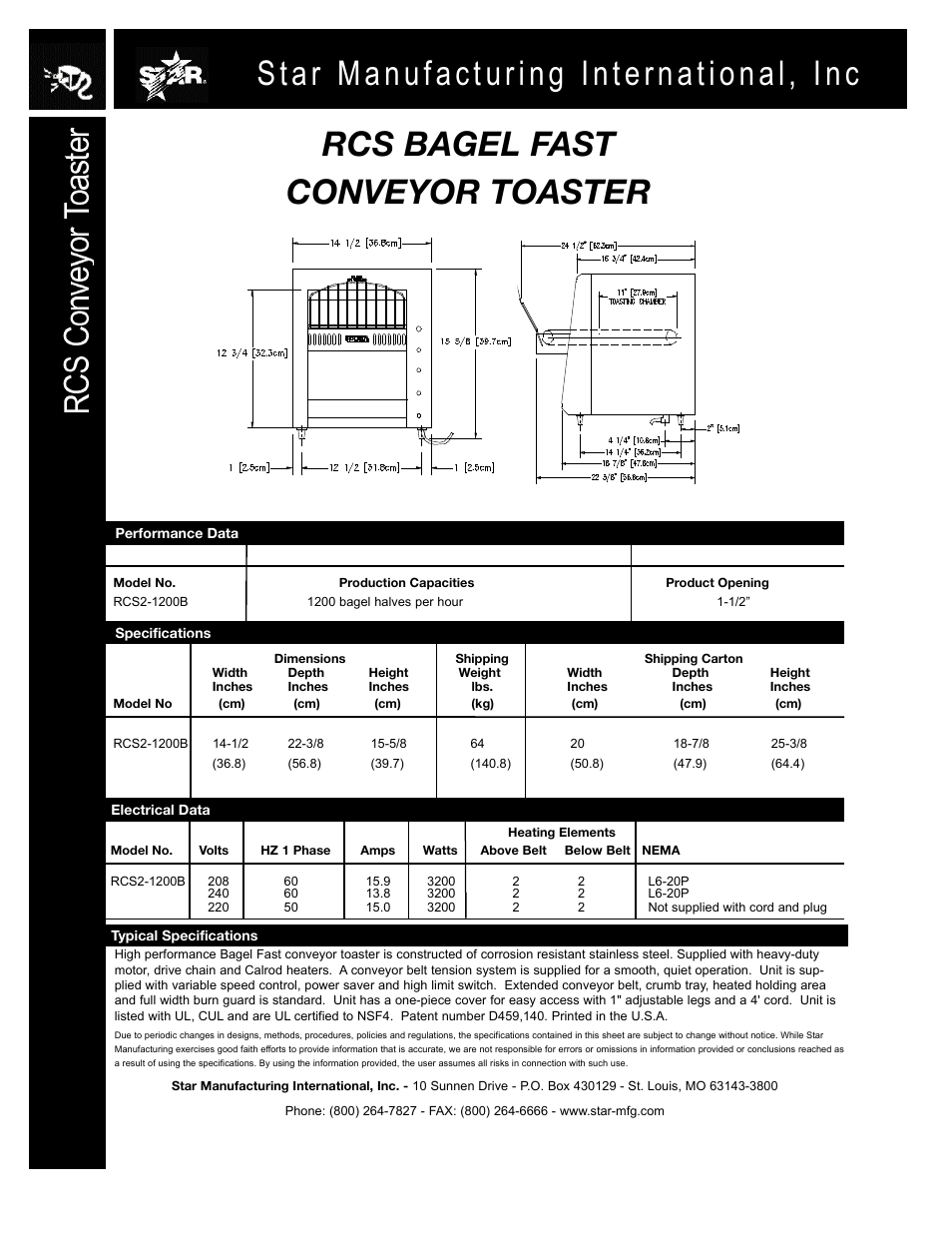 Rcs bagel fast conveyor toaster | Star Manufacturing RCS2-1200B User Manual | Page 2 / 2