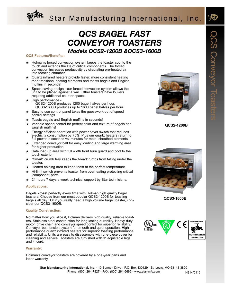 Star Manufacturing QCS3-1600B User Manual | 2 pages