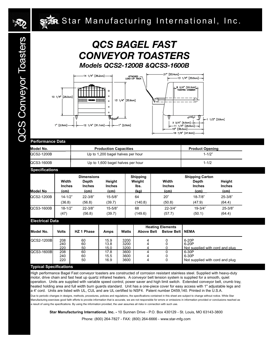 Qcs bagel fast conveyor toasters | Star Manufacturing QCS3-1600B User Manual | Page 2 / 2