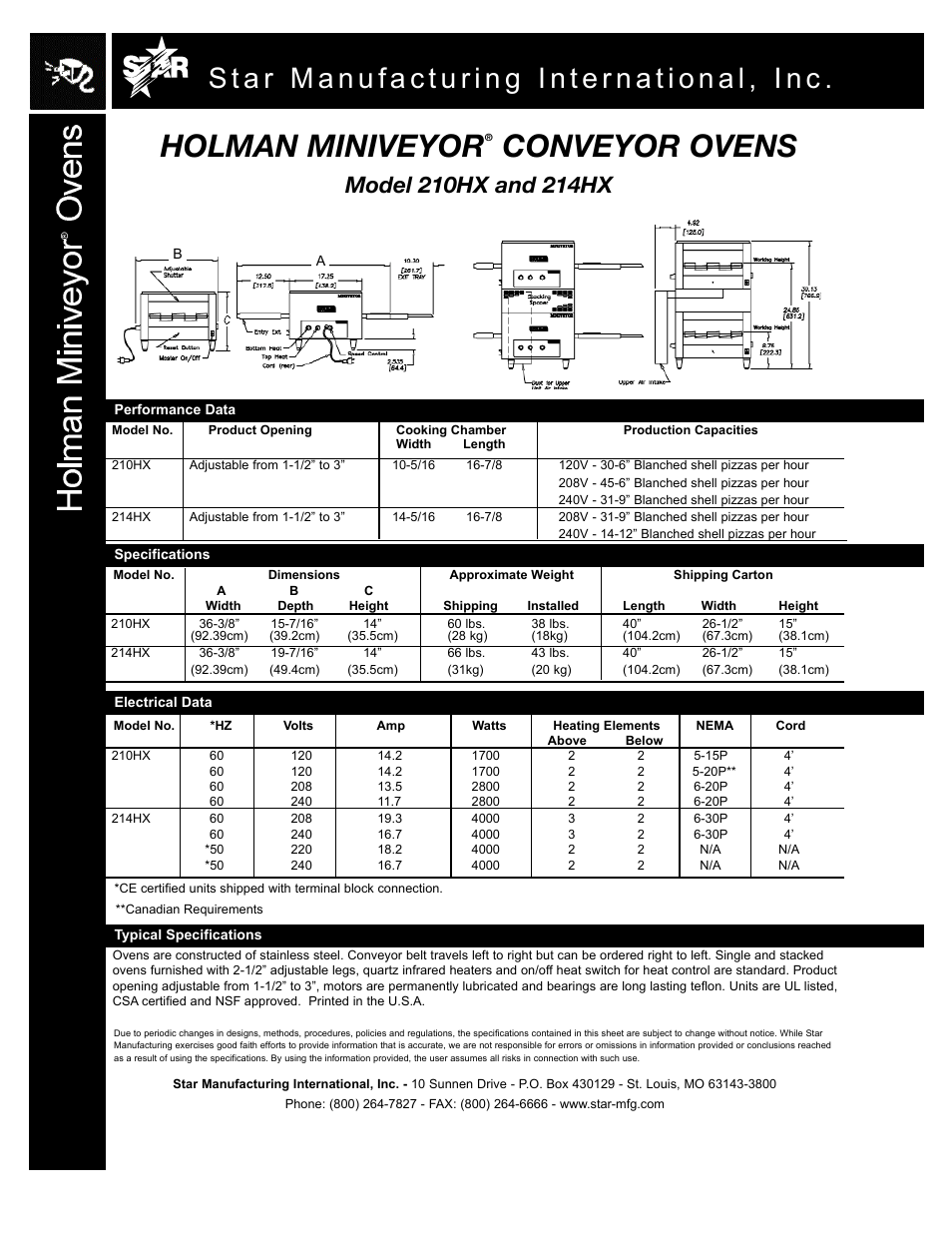 Holman miniveyor, Conveyor ovens | Star Manufacturing Holman Miniveyor 210HX User Manual | Page 2 / 2