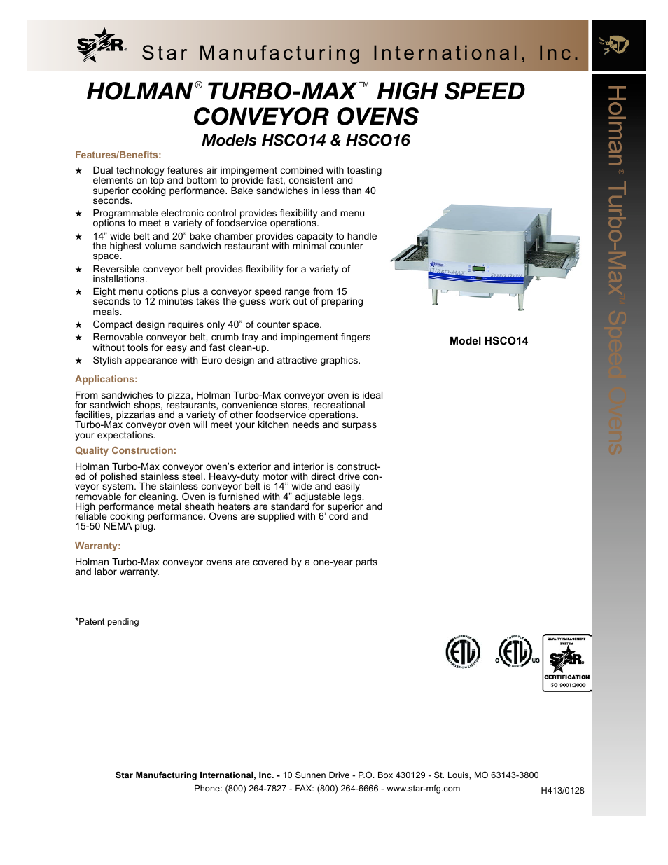 Star Manufacturing Holman Turbo-Max HSCO16 User Manual | 2 pages