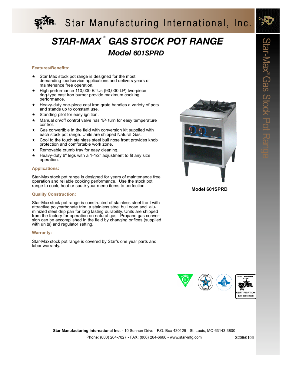 Star Manufacturing 601SPRD User Manual | 2 pages