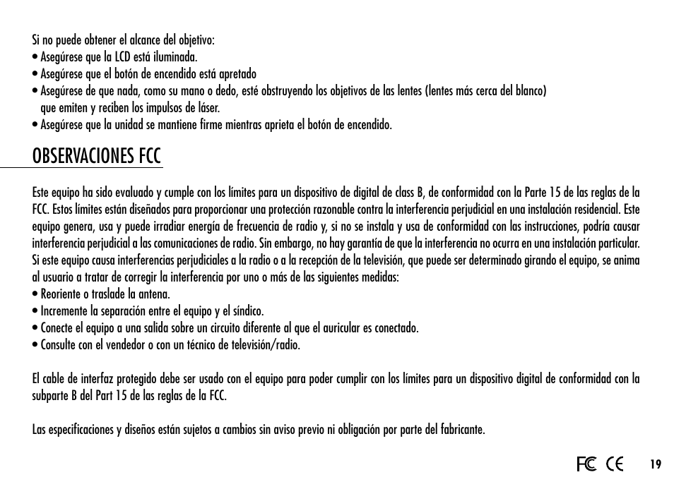 Observaciones fcc | Simmons Optics LRF 400 801400 User Manual | Page 21 / 40