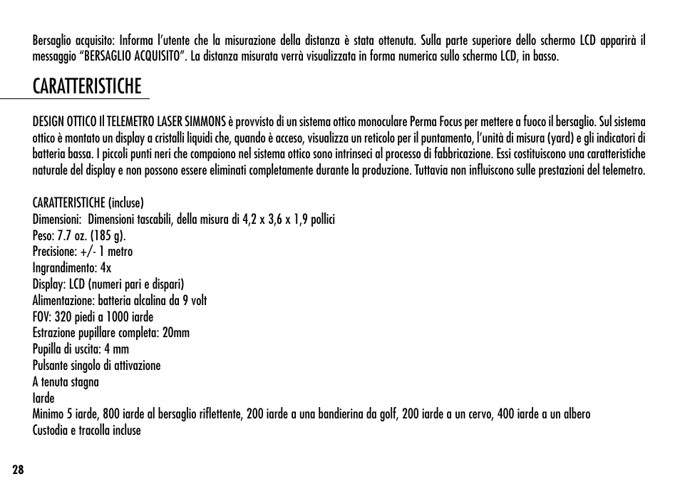 Caratteristiche | Simmons Optics LRF 400 801400 User Manual | Page 30 / 40