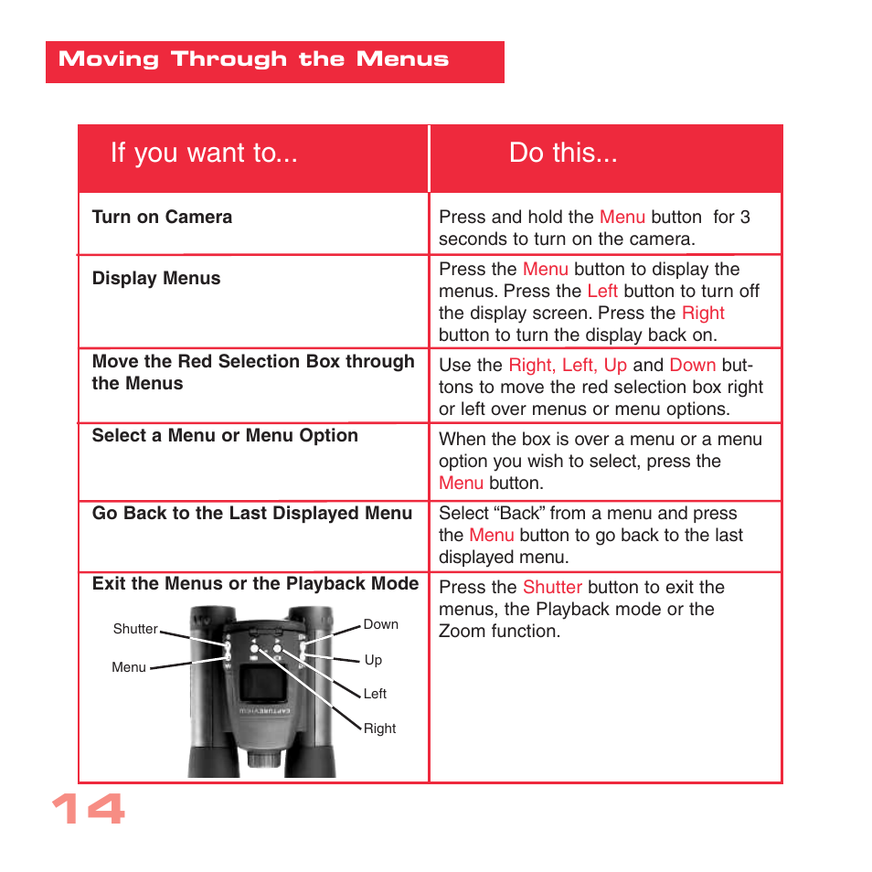 If you want to... do this | Simmons Optics CV-4 User Manual | Page 14 / 36