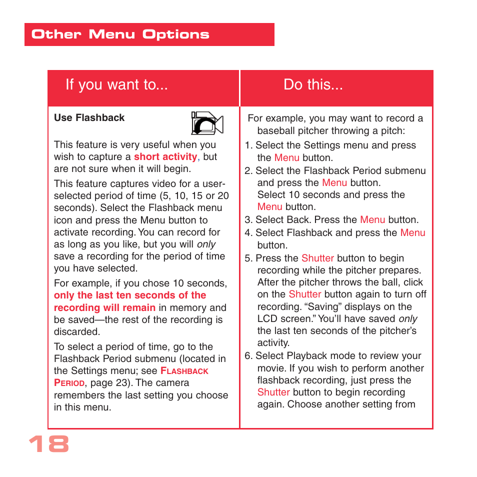 If you want to... do this, Other menu options | Simmons Optics CV-4 User Manual | Page 18 / 36