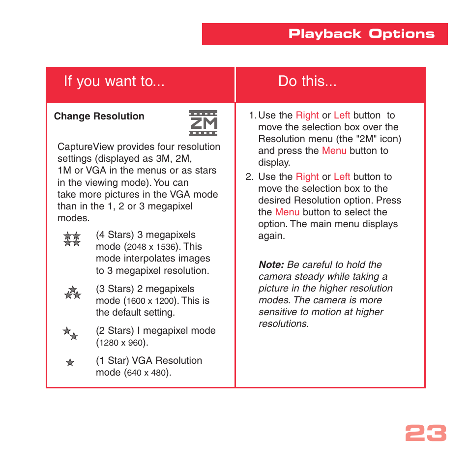 If you want to... do this, Playback options | Simmons Optics CV-4 User Manual | Page 23 / 36