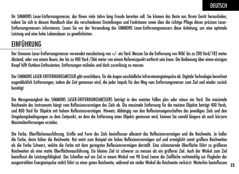 Einführung, Deutsch | Simmons Optics Simmons LRF 600 User Manual | Page 25 / 44