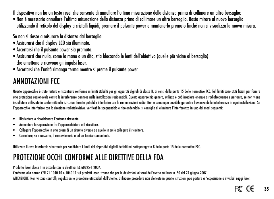 Annotazioni fcc, Protezione occhi conforme alle direttive della fda | Simmons Optics Simmons LRF 600 User Manual | Page 37 / 44