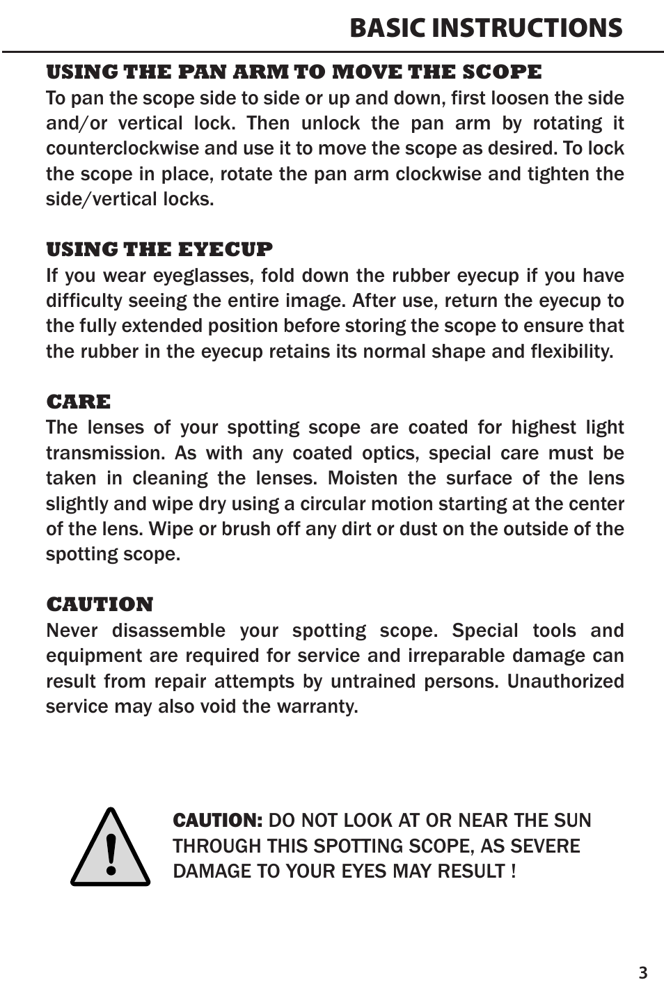 Basic instructions | Simmons Optics Spotting Scope 71-2060 User Manual | Page 3 / 8