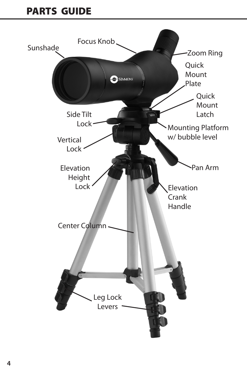 Parts guide | Simmons Optics Spotting Scope 71-2060 User Manual | Page 4 / 8