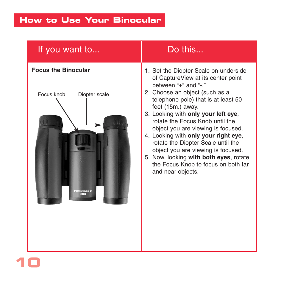 If you want to... do this | Simmons Optics CV-1 8 x 22 VGA User Manual | Page 10 / 28