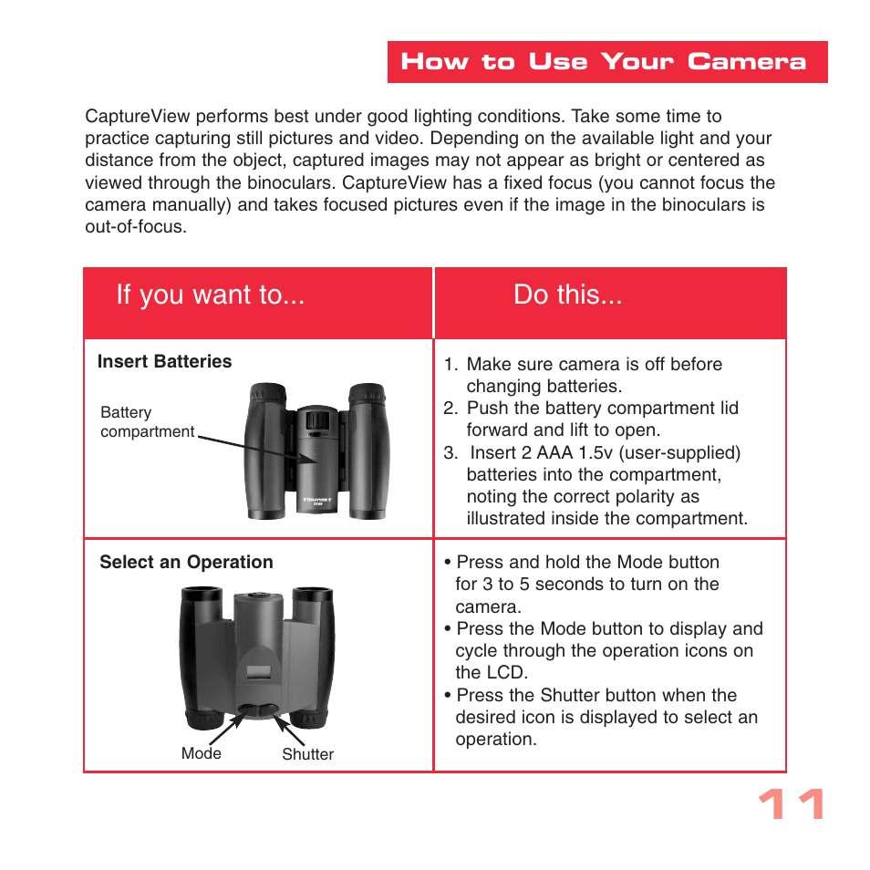 If you want to... do this | Simmons Optics CV-1 8 x 22 VGA User Manual | Page 11 / 28