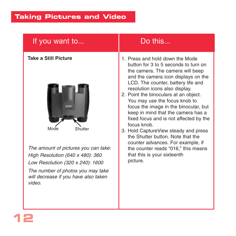If you want to... do this | Simmons Optics CV-1 8 x 22 VGA User Manual | Page 12 / 28
