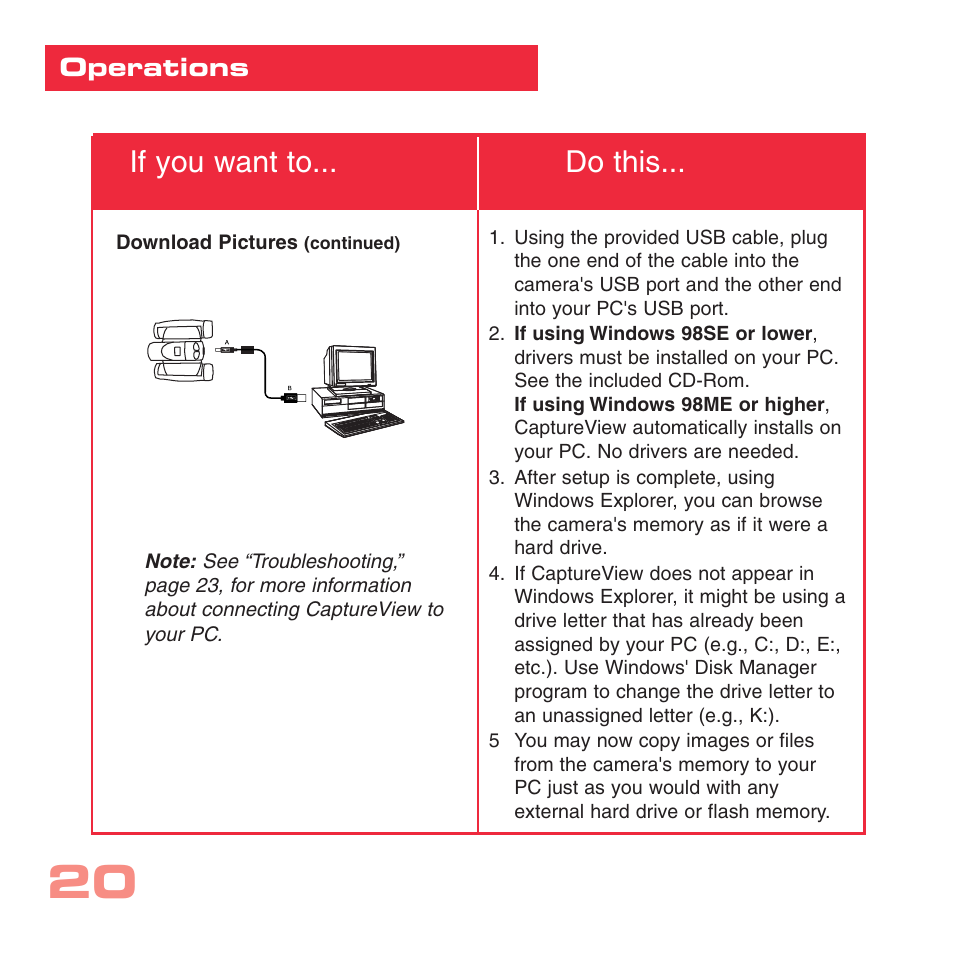 If you want to... do this, Operations | Simmons Optics CV-1 8 x 22 VGA User Manual | Page 20 / 28